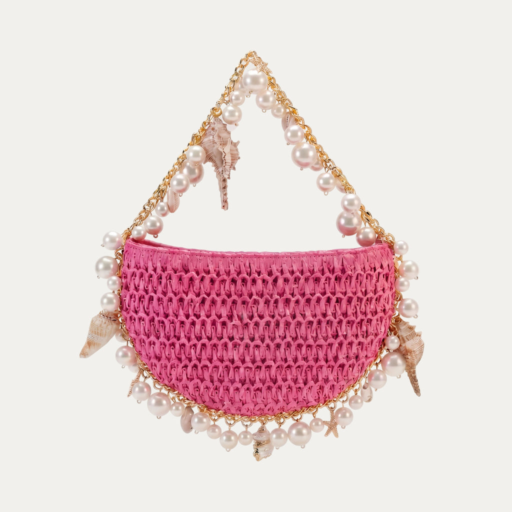 Mini Raffia Shell Bag - Pink Sands