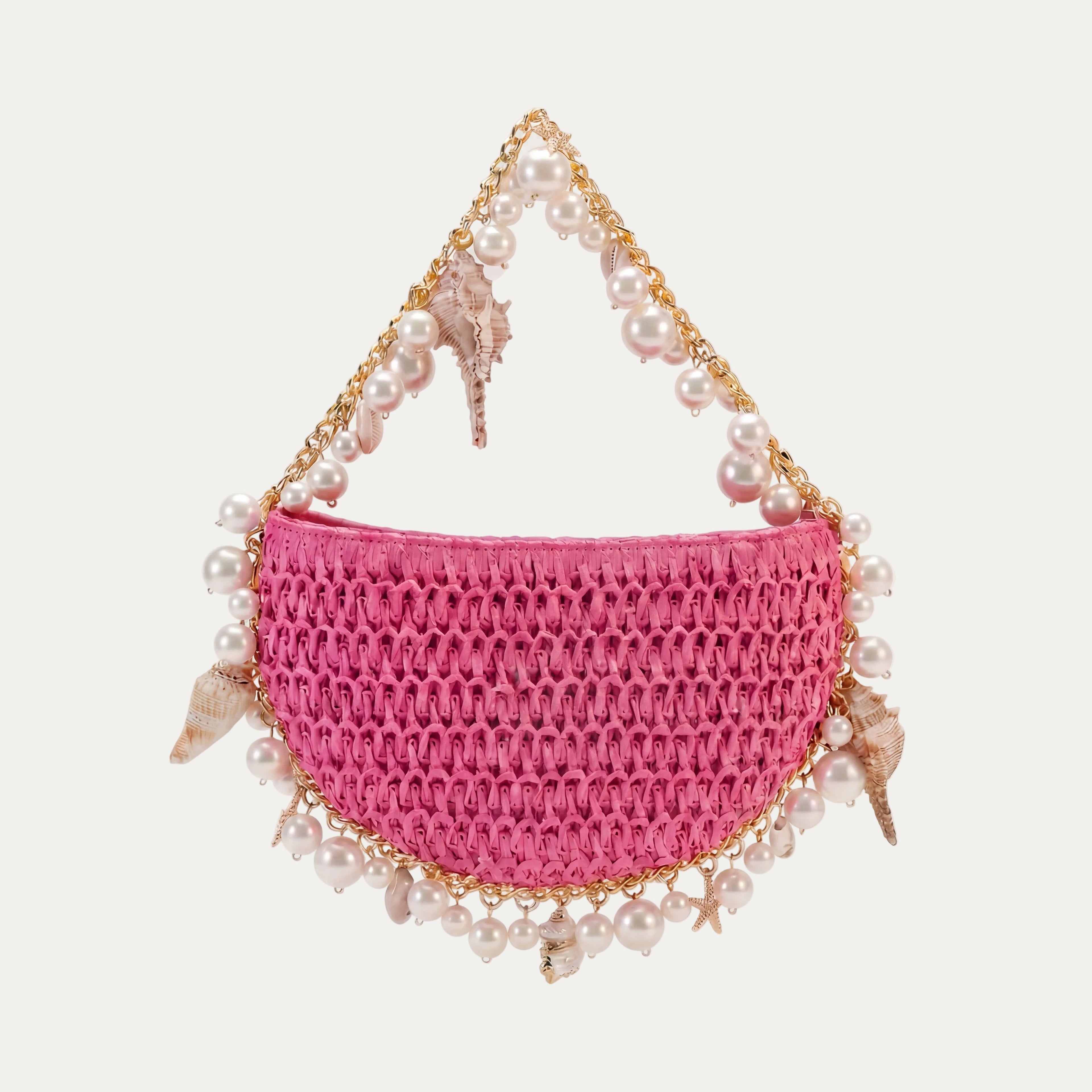 Mini Raffia Shell Bag - Pink Sands