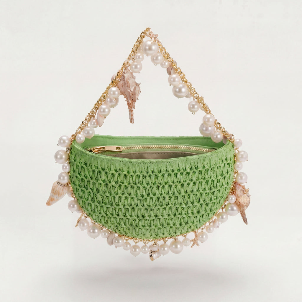 Mini Raffia Shell Bag - Coastal Mint