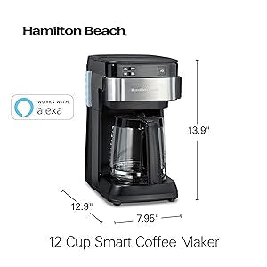 Hamilton Beach Works with Alexa Smart Coffee Maker, Programmable, 12 Cup Capacity, Black and Stainless Steel (49350) - A Certified for Humans Device