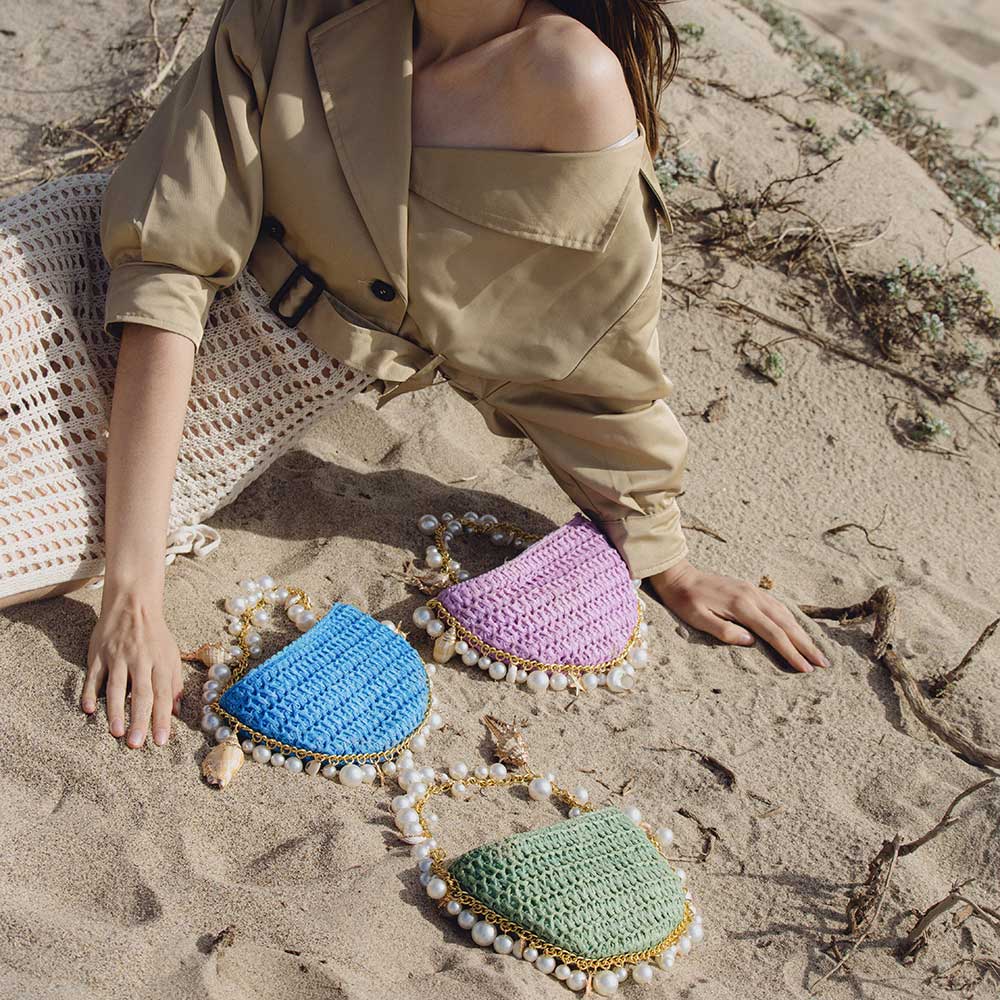Mini Raffia Shell Bag - Coastal Mint