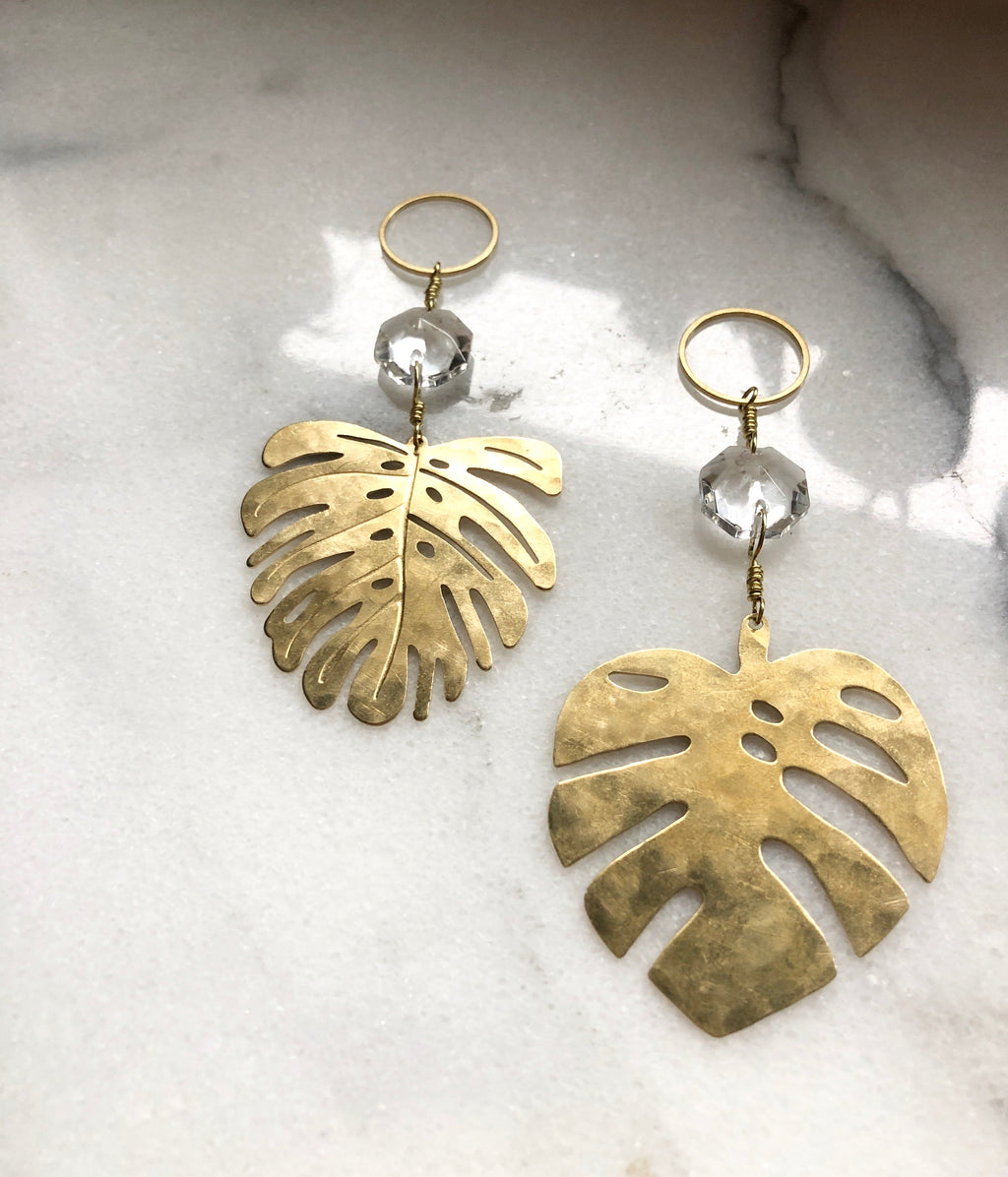 Mini Mini Monstera Suncatcher With Vintage Glass Crystal